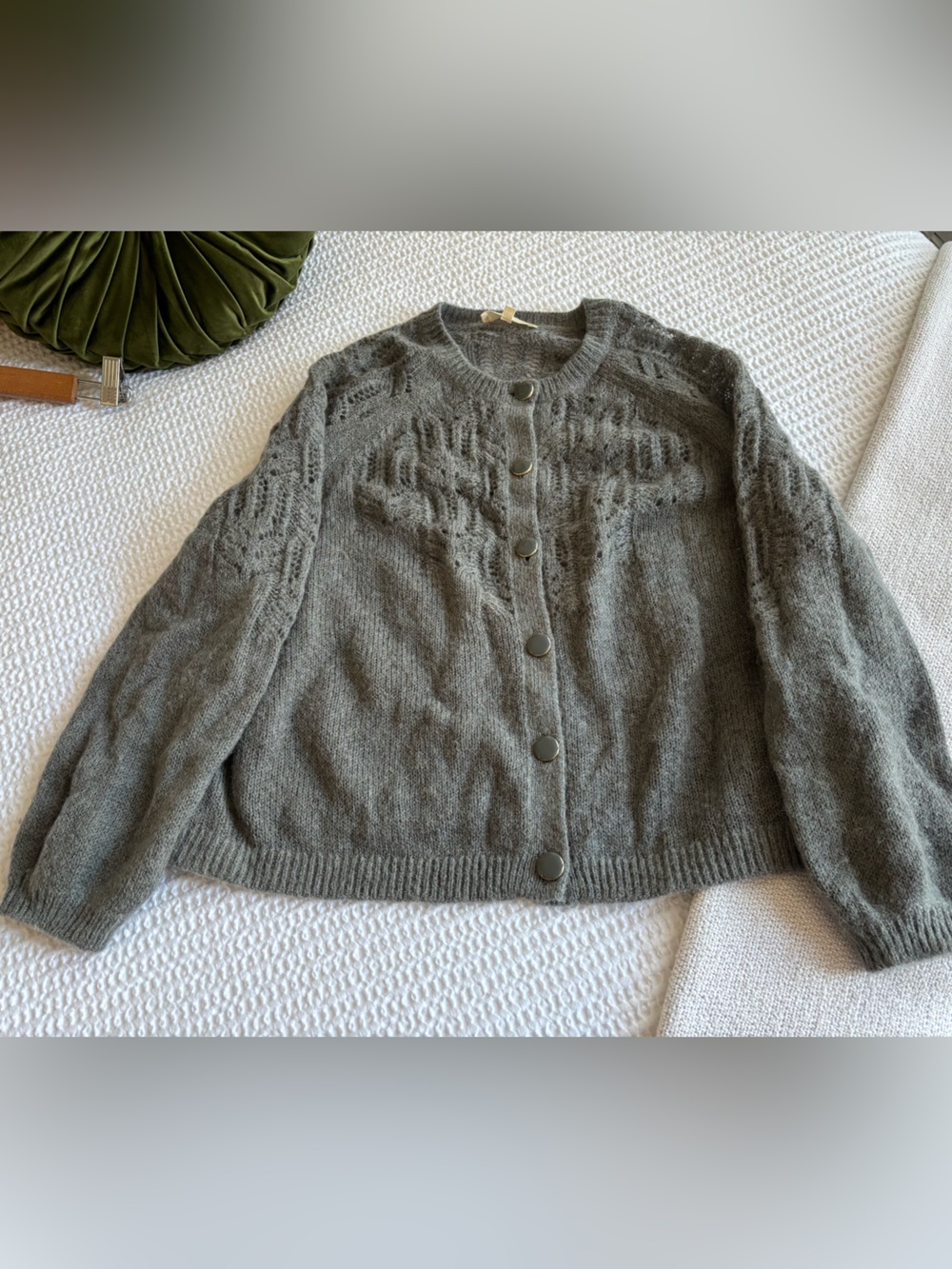 Sezane Blue-Gray Button-Front Knit Cardigan Sweater